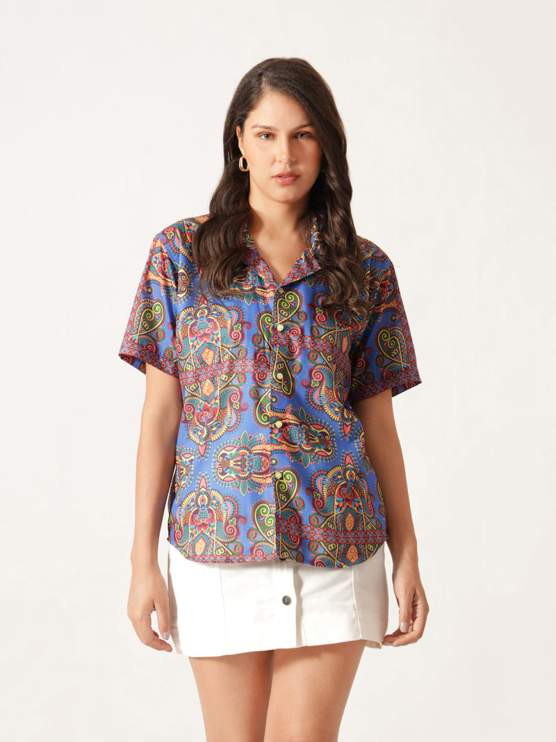 Unisex Blue Abstract Aloha Shirt