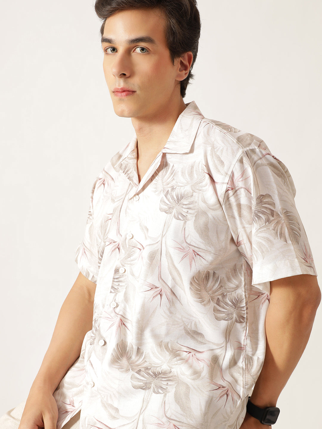 Paradise Bay Floral Rayon Mens Aloha Shirt(10104-TV018) S / White
