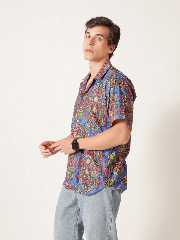 Unisex Blue Abstract Aloha Shirt