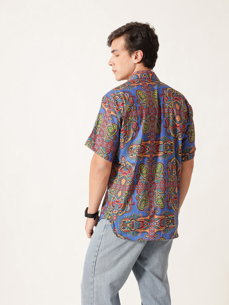 Unisex Blue Abstract Aloha Shirt