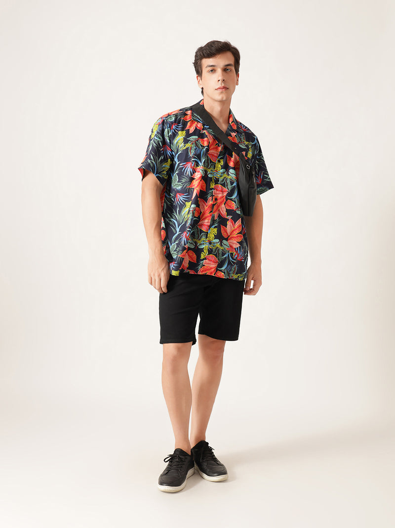 Unisex Tropical Dark Blue Aloha Shirt