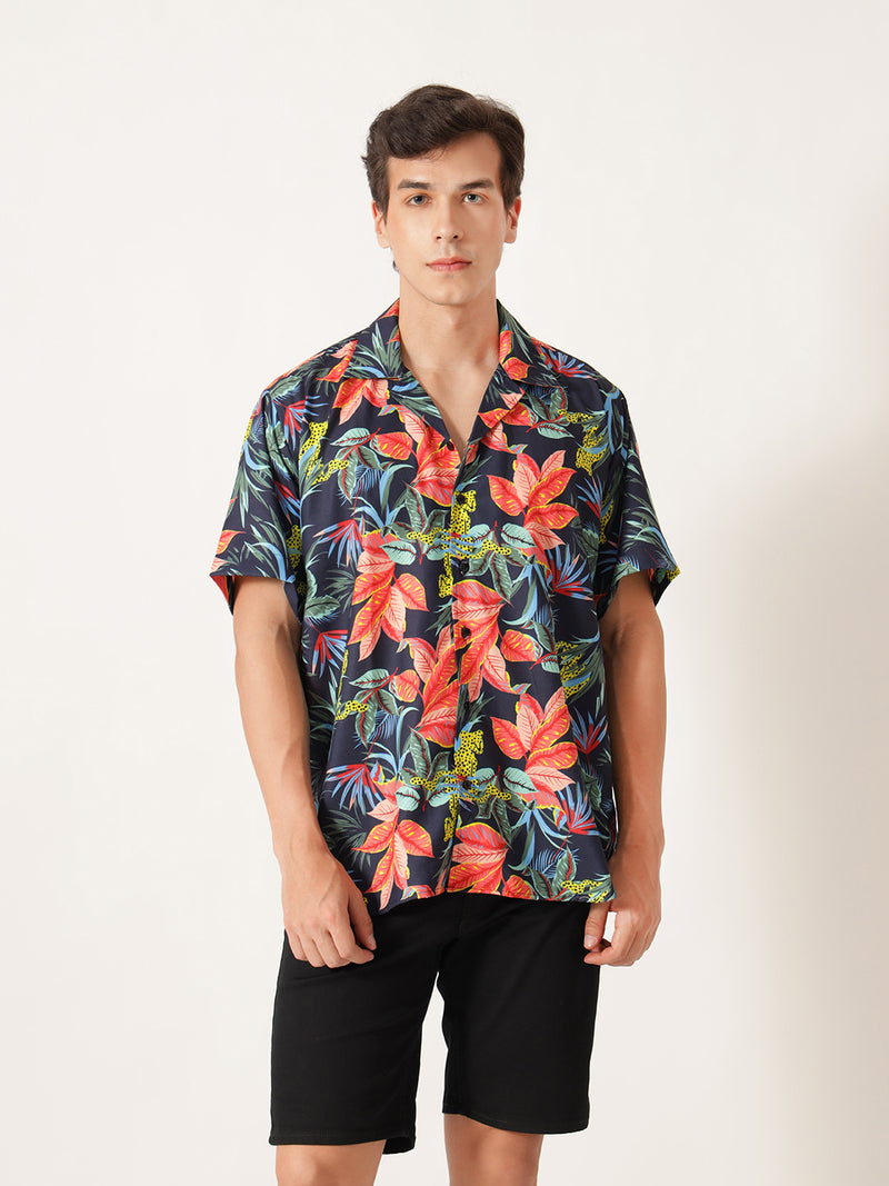 Unisex Tropical Dark Blue Aloha Shirt