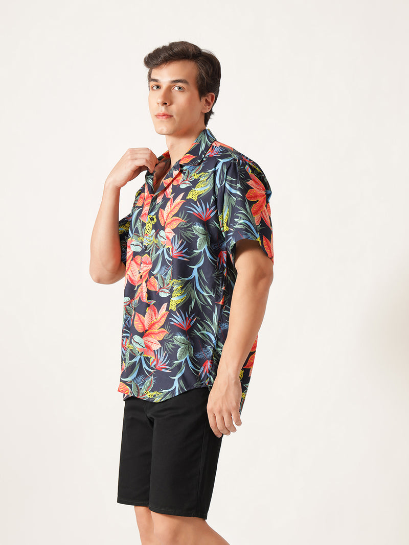 Unisex Tropical Dark Blue Aloha Shirt