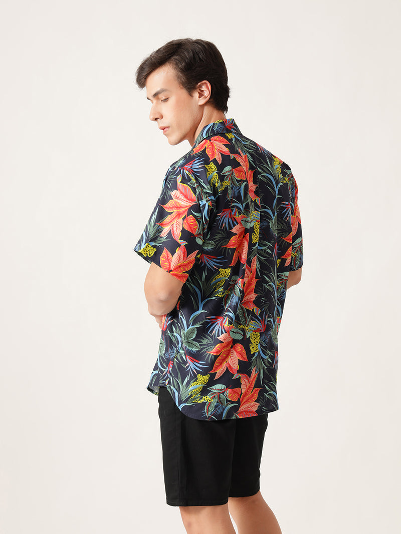 Unisex Tropical Dark Blue Aloha Shirt