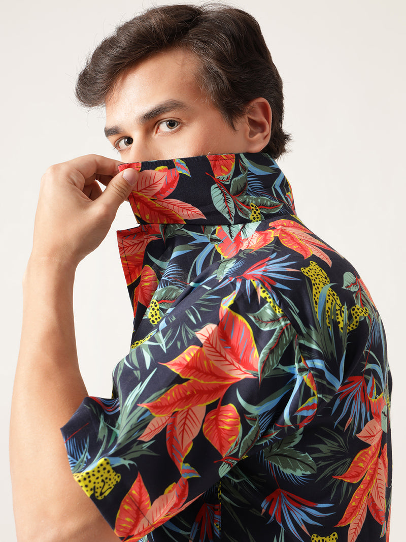 Unisex Tropical Dark Blue Aloha Shirt