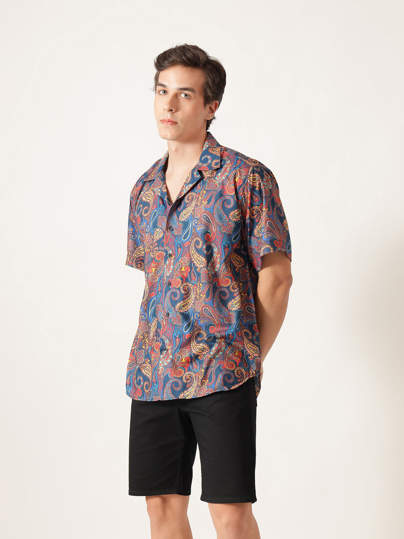 Unisex Blue Paisley Aloha Shirt