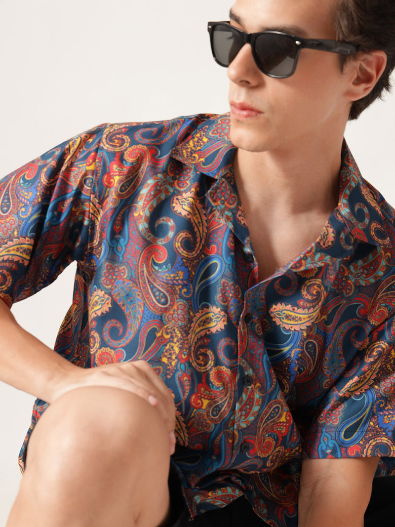 Unisex Blue Paisley Aloha Shirt