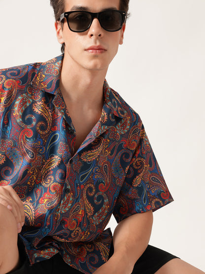 Unisex Blue Paisley Aloha Shirt