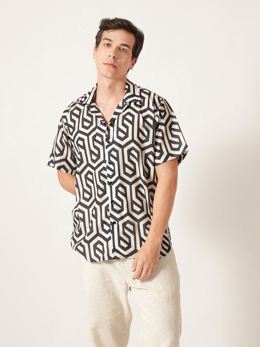 Unisex Abstract B&W Aloha Shirt