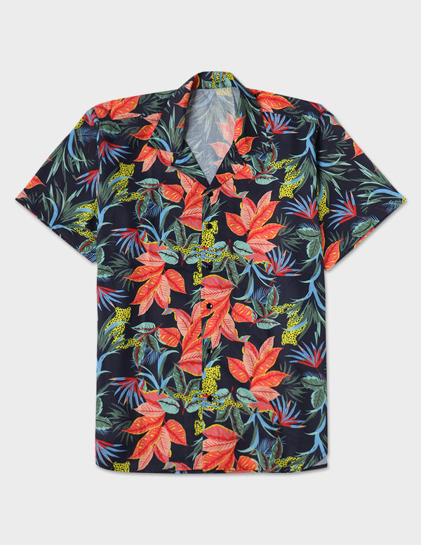 Unisex Tropical Dark Blue Aloha Shirt