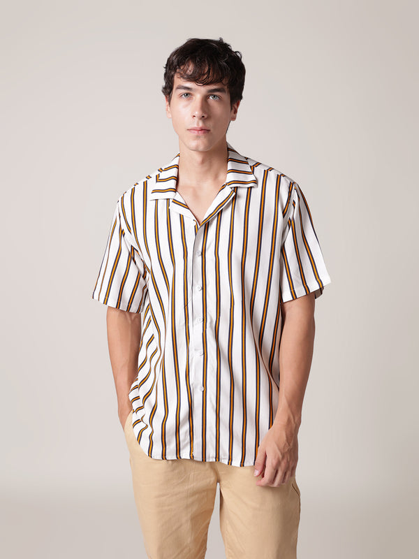 Unisex White & Yellow Striped Shirt For Men