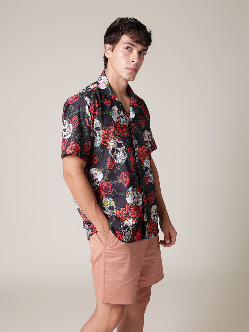 Unisex Red Rose & Skull Aloha Shirt