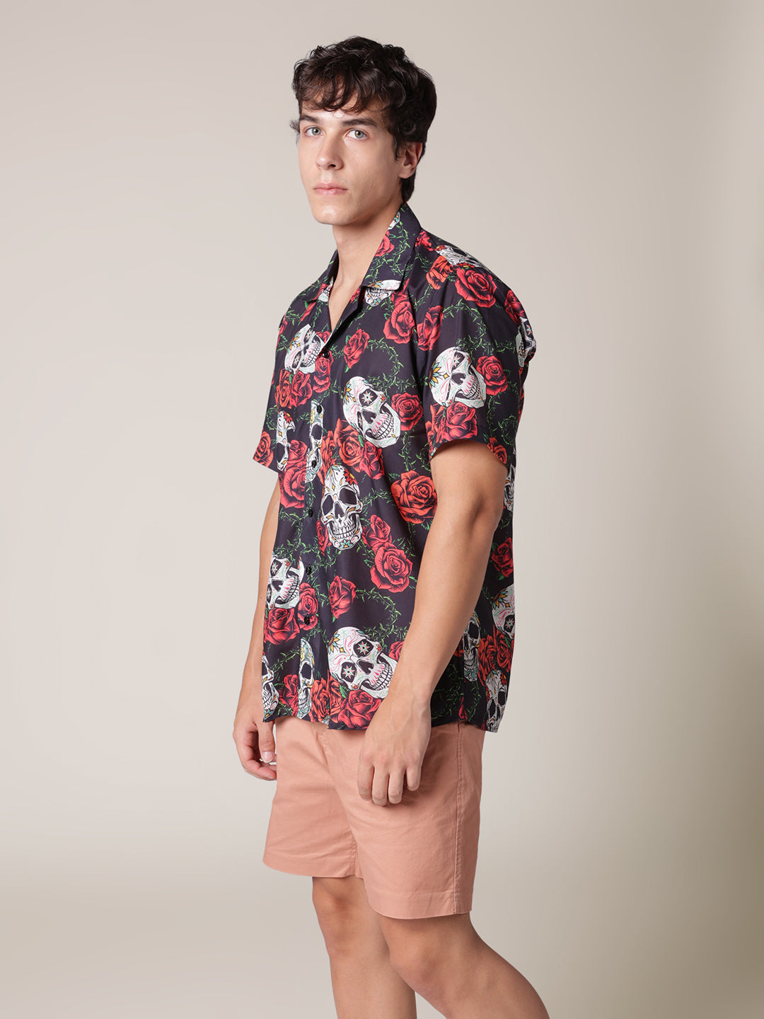 Unisex Red Rose & Skull Aloha Shirt