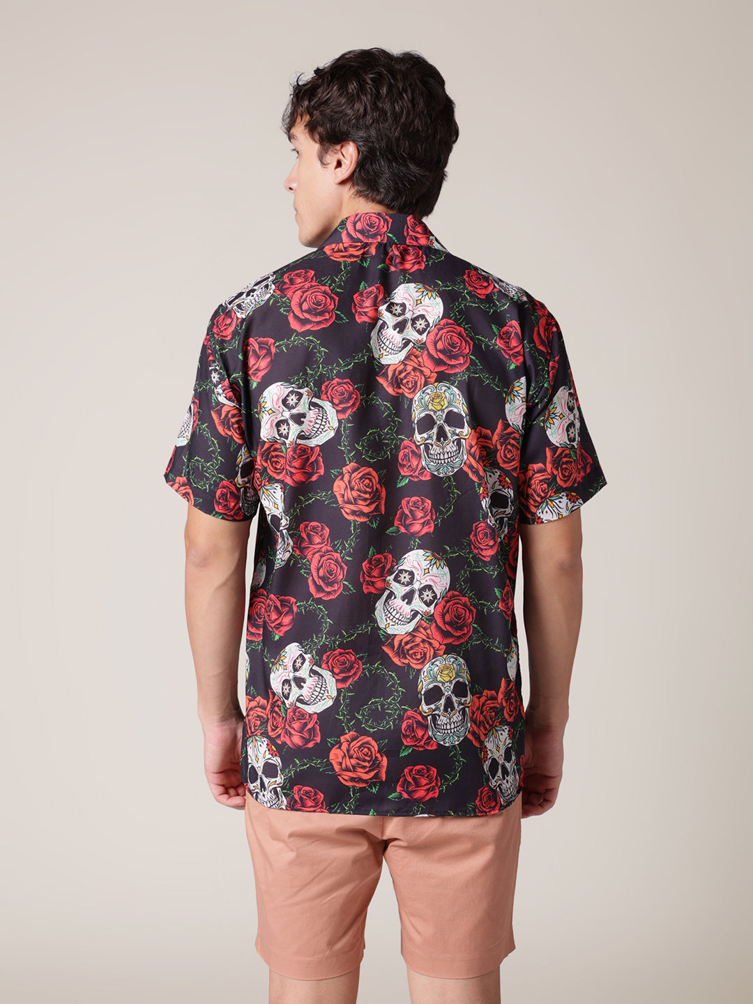 Unisex Red Rose & Skull Aloha Shirt