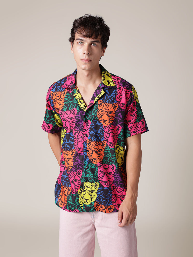 Unisex Multicolour Leopard Aloha Shirt