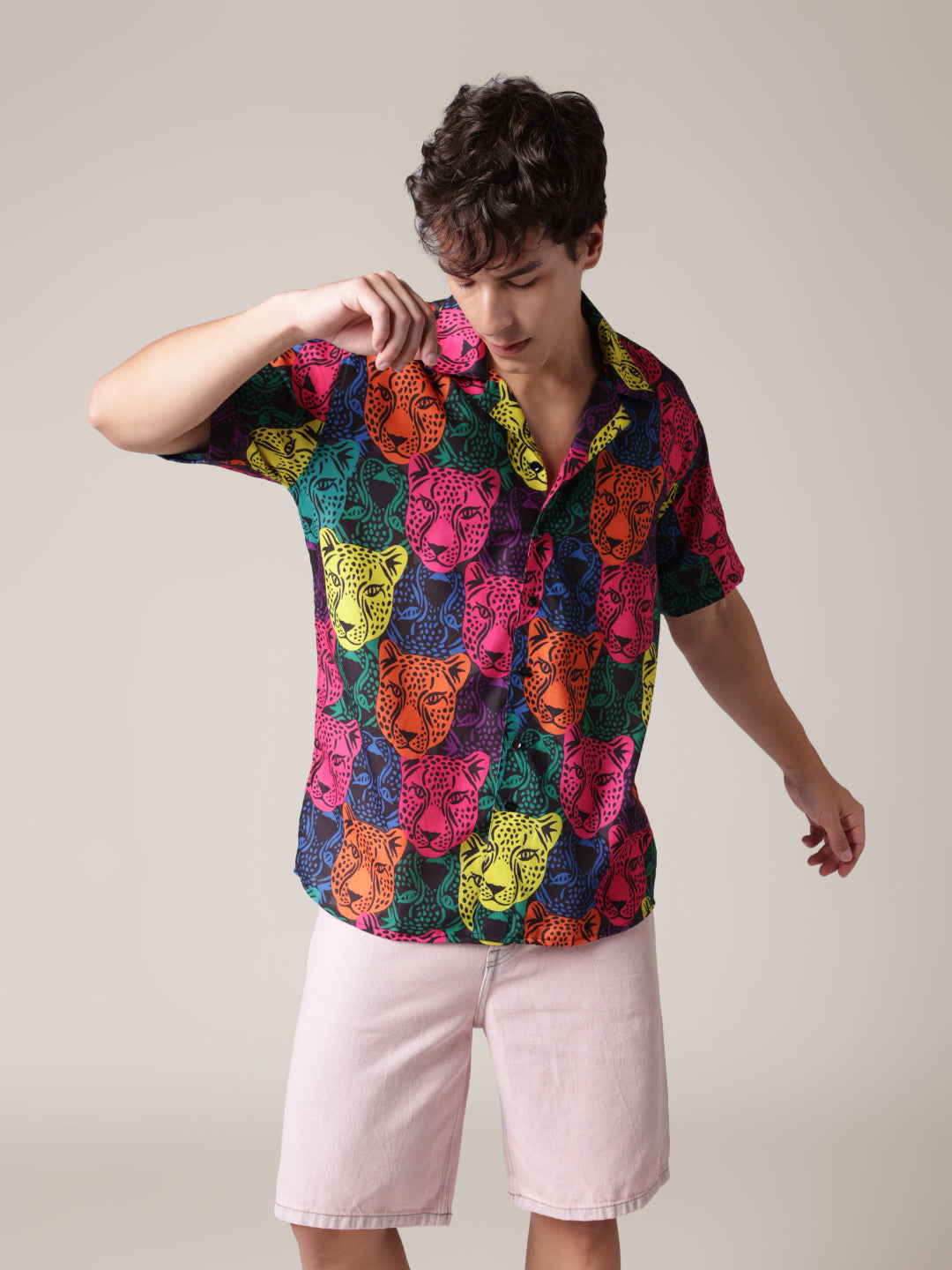 Unisex Multicolour Leopard Aloha Shirt