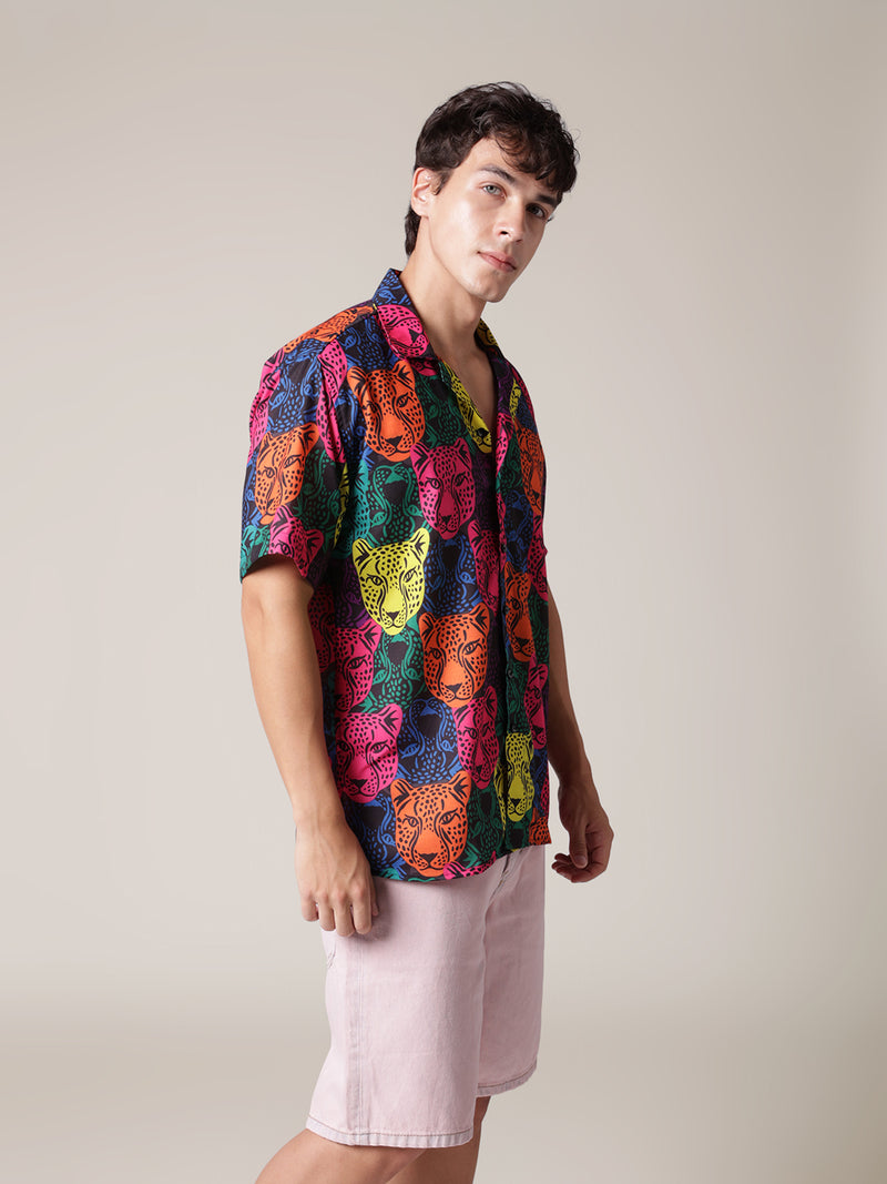 Unisex Multicolour Leopard Aloha Shirt