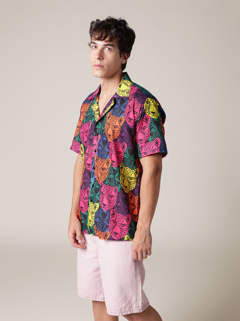 Unisex Multicolour Leopard Aloha Shirt