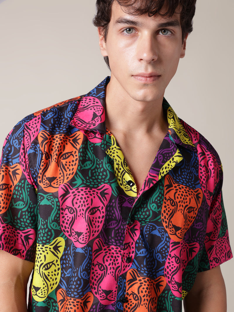 Unisex Multicolour Leopard Aloha Shirt