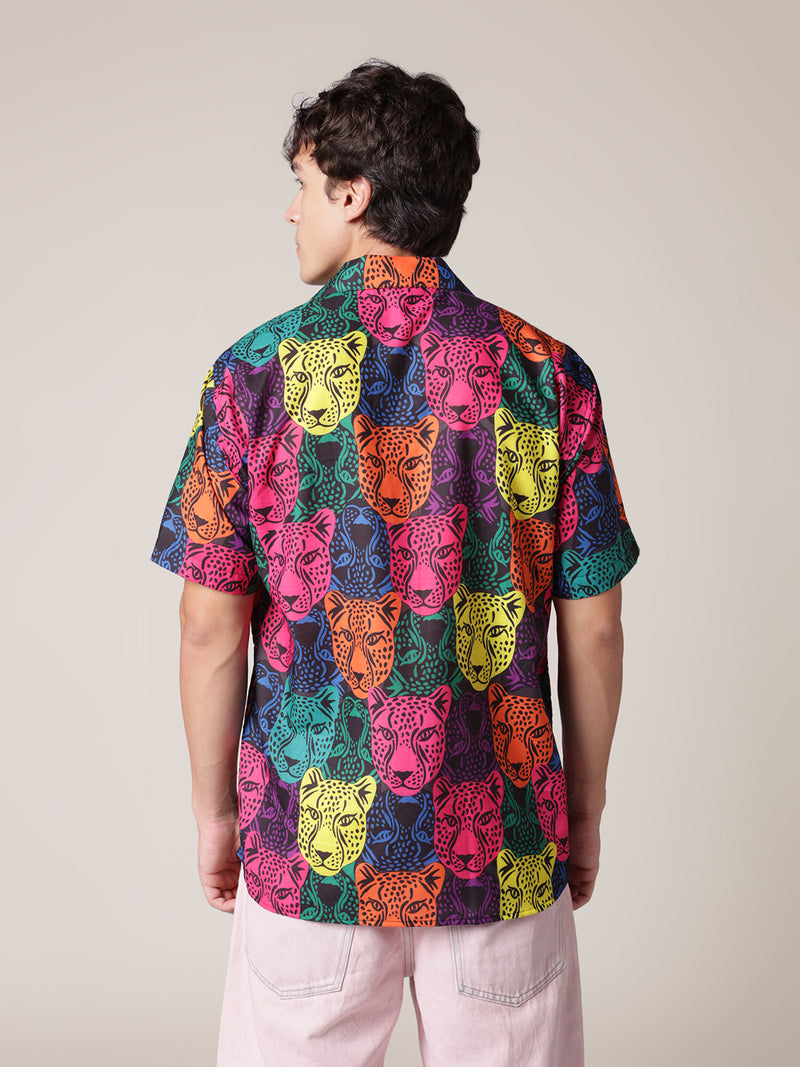 Unisex Multicolour Leopard Aloha Shirt