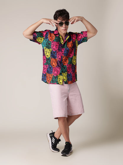 Unisex Multicolour Leopard Aloha Shirt