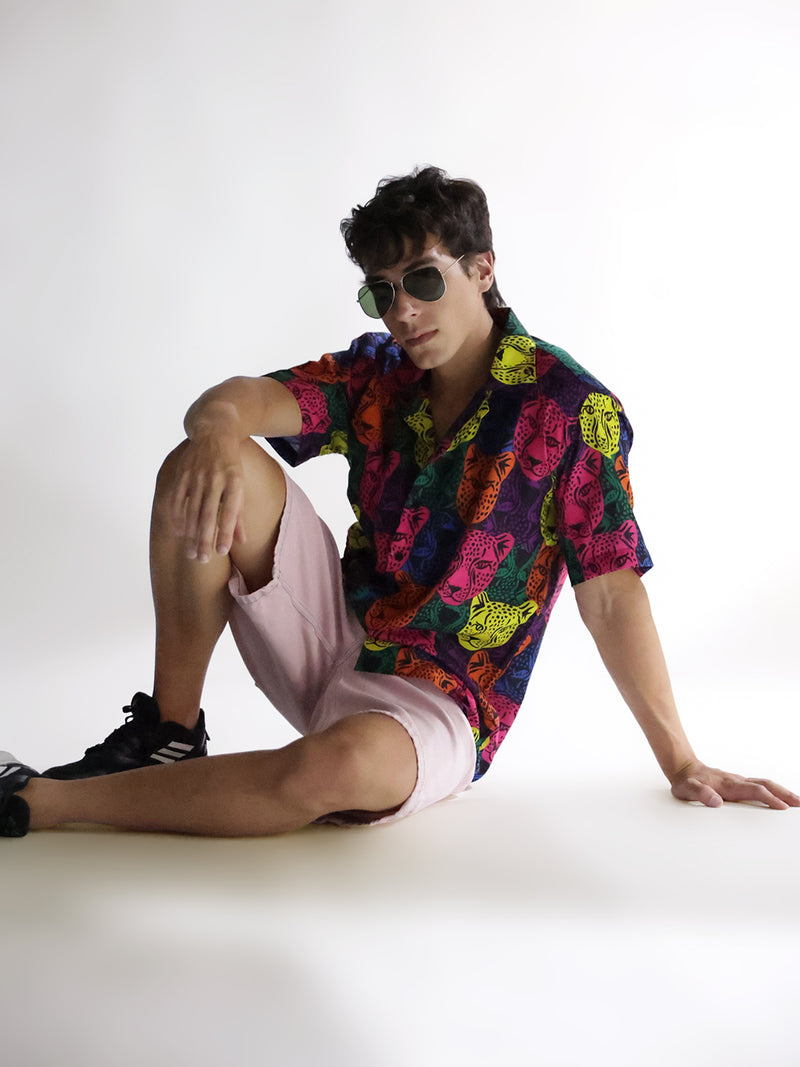 Unisex Multicolour Leopard Aloha Shirt