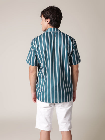 Unisex Striped Aloha Shirt ( Peacock Green )