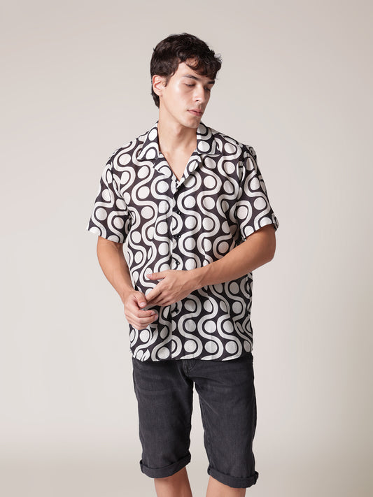 Unisex B&W Pattern Aloha Shirt