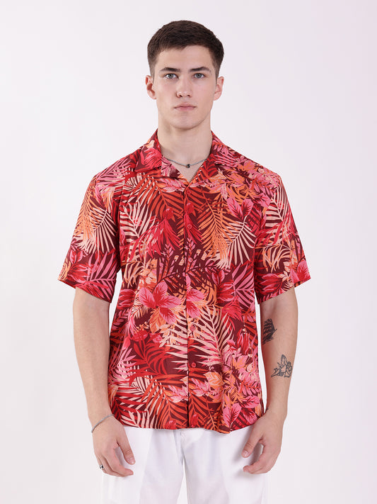 Unisex Red Tropical Aloha Shirt