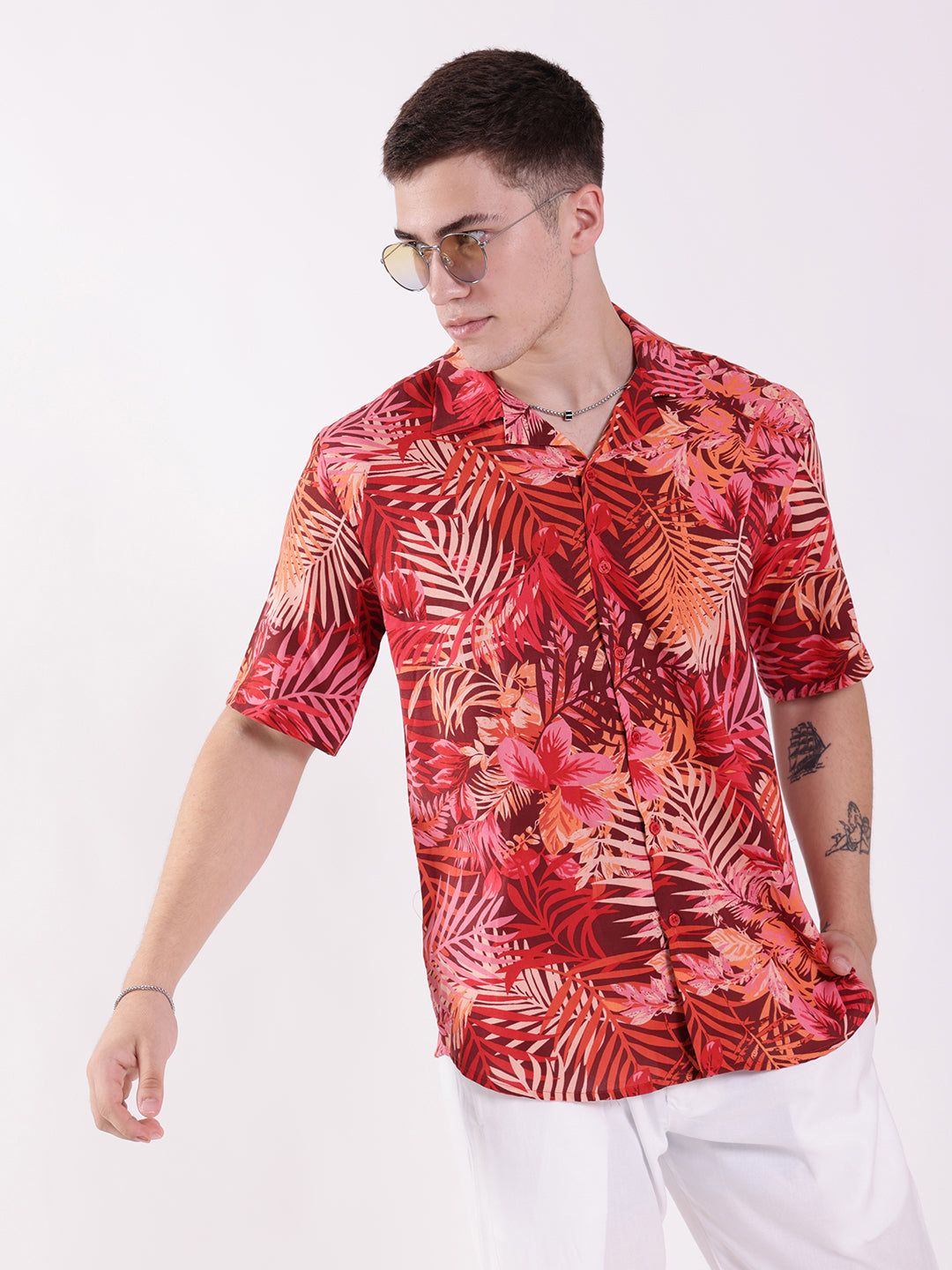 Unisex Red Tropical Aloha Shirt