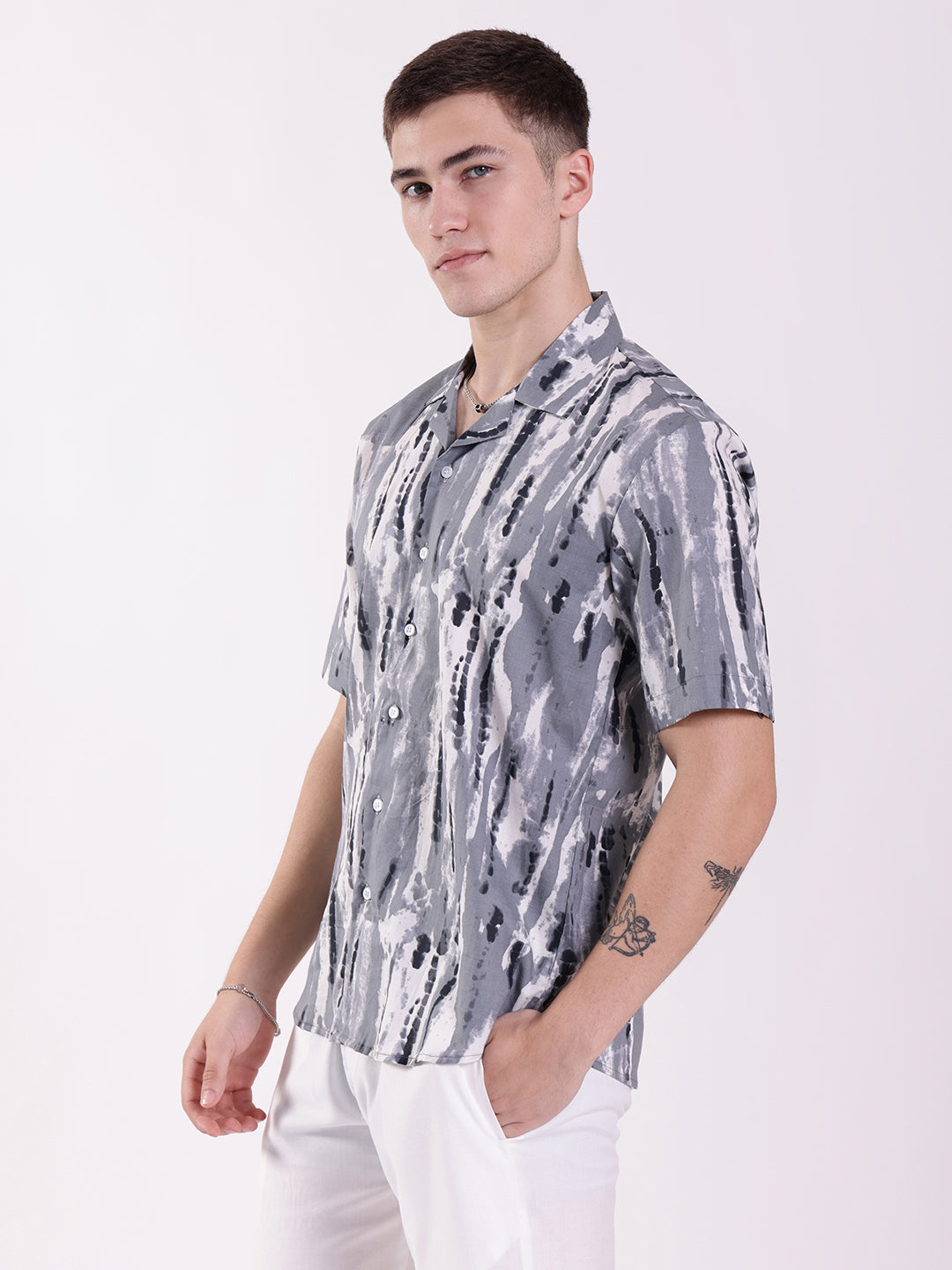 Unisex Grey Tie Dye Aloha Shirt