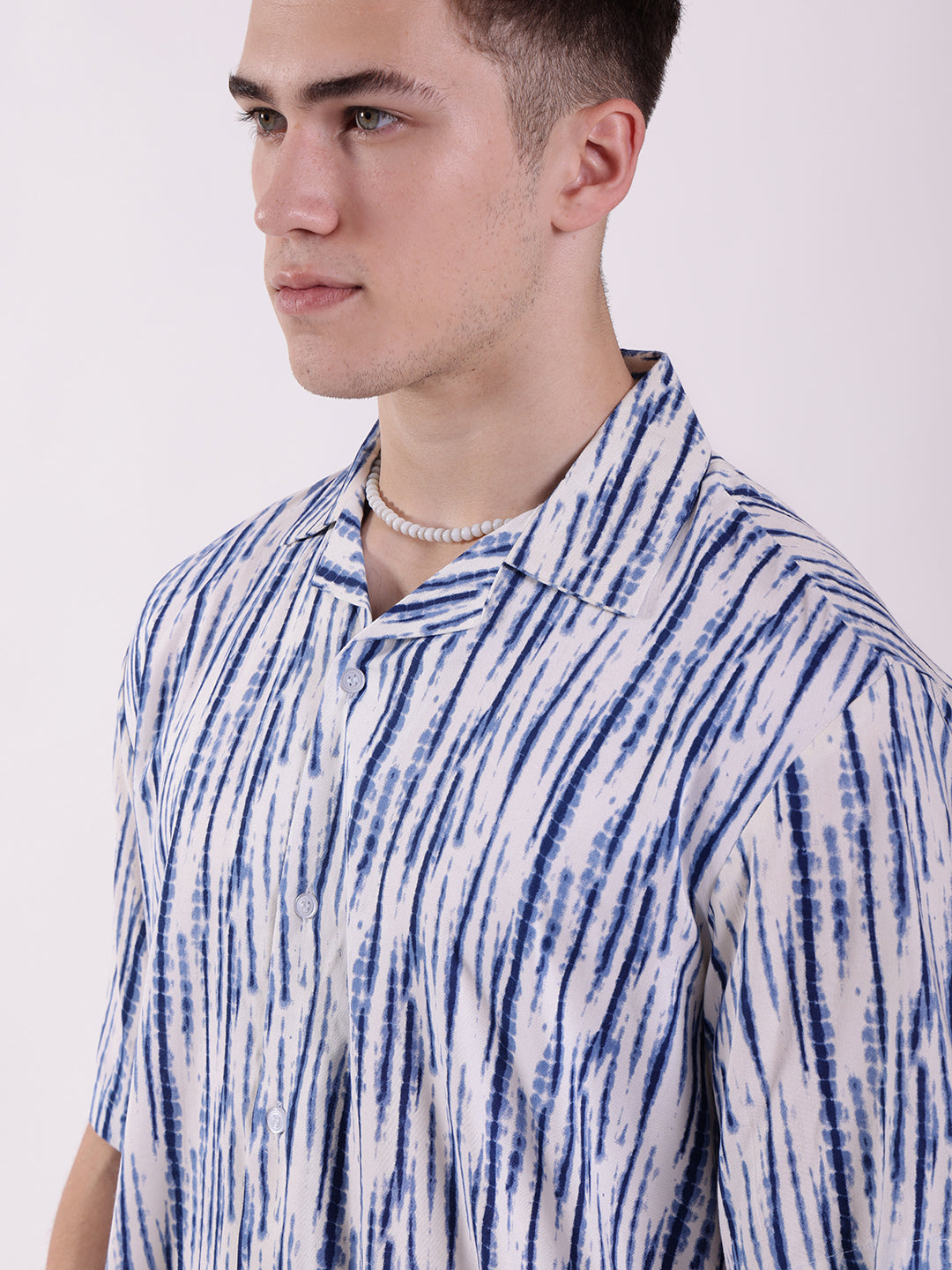 Unisex White & Blue Tie Dye Aloha Shirt