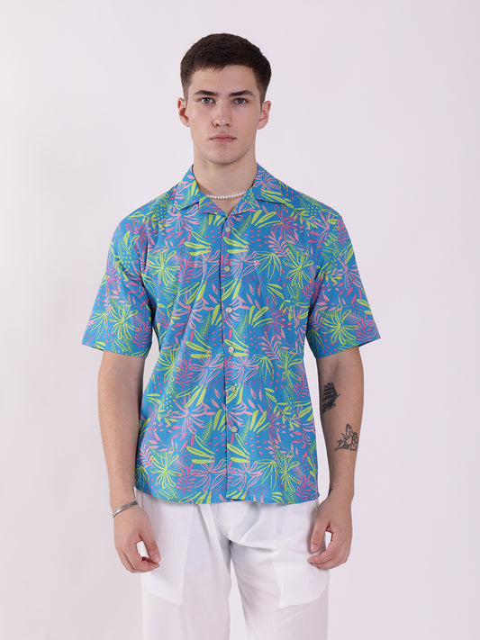 Unisex Blue Neon Tropical Aloha Shirt