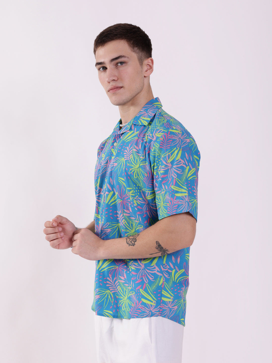 Unisex Blue Neon Tropical Aloha Shirt