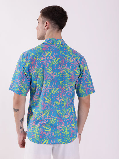 Unisex Blue Neon Tropical Aloha Shirt