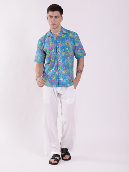 Unisex Blue Neon Tropical Aloha Shirt