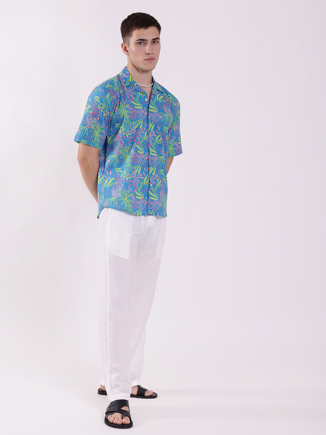 Unisex Blue Neon Tropical Aloha Shirt