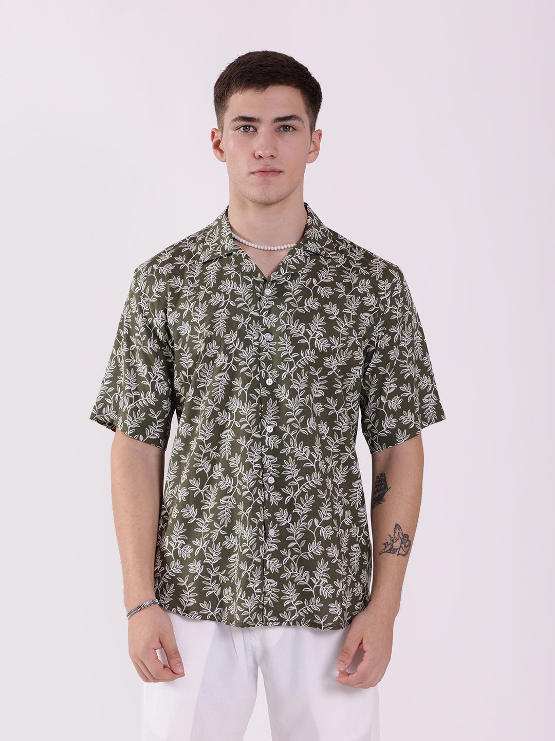 Unisex Olive Green Floral Aloha Shirt