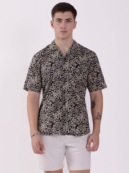 Unisex Black & Golden Tropical Shirt