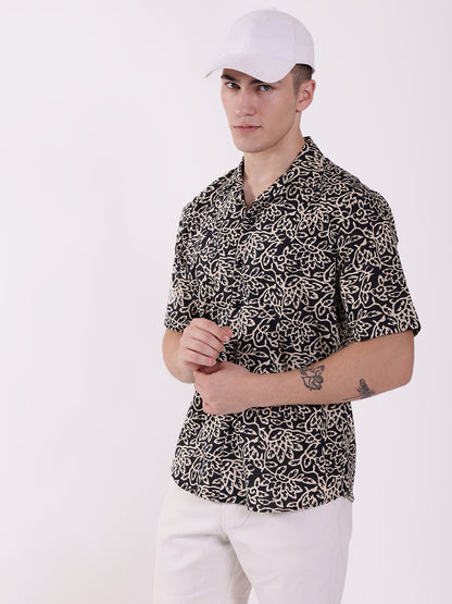 Unisex Black & Golden Tropical Shirt