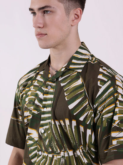 Unisex Green Palm Tropical Aloha Shirt