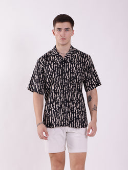 Unisex Black & Beige Exotic Pattern Aloha Shirt