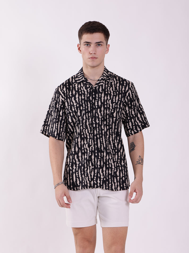 Unisex Black & Beige Exotic Pattern Aloha Shirt