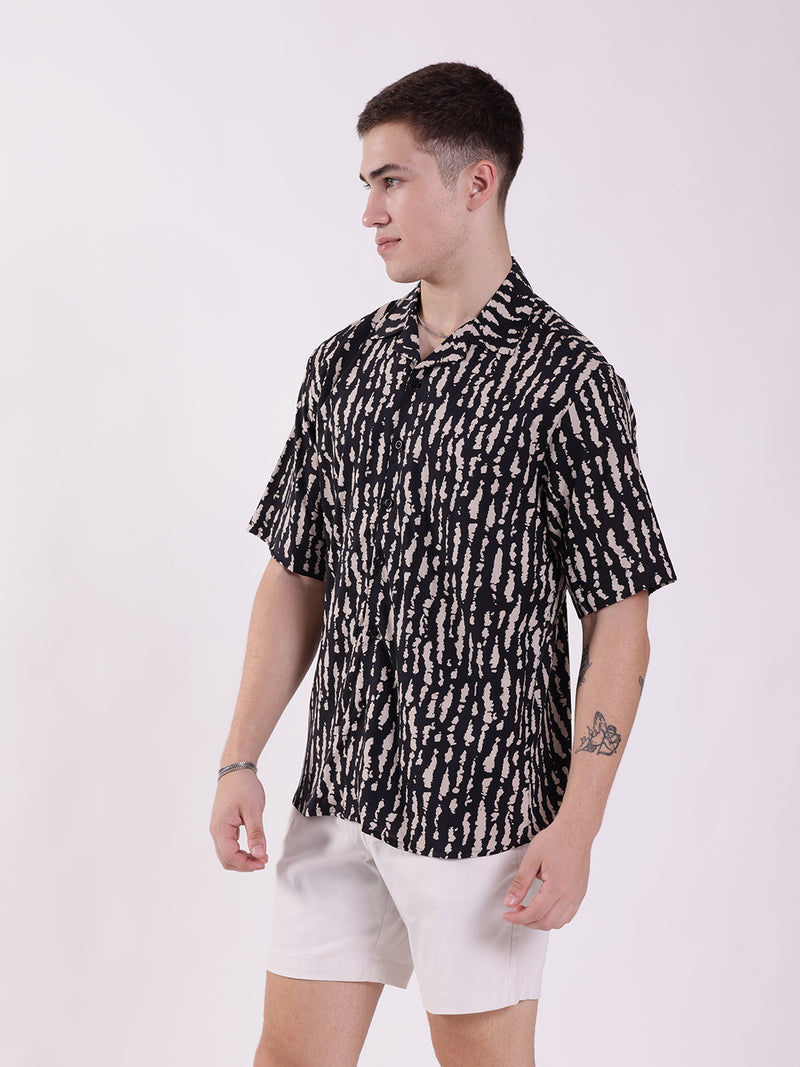 Unisex Black & Beige Exotic Pattern Aloha Shirt