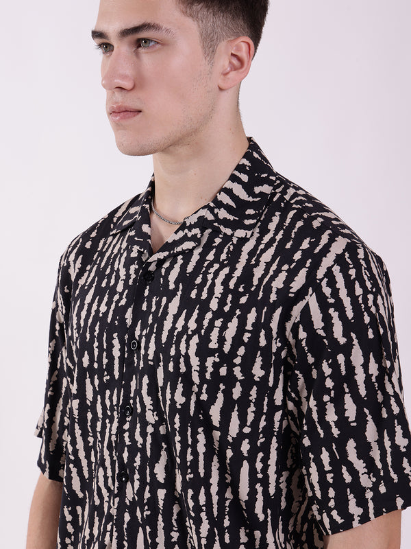 Unisex Black & Beige Exotic Pattern Aloha Shirt