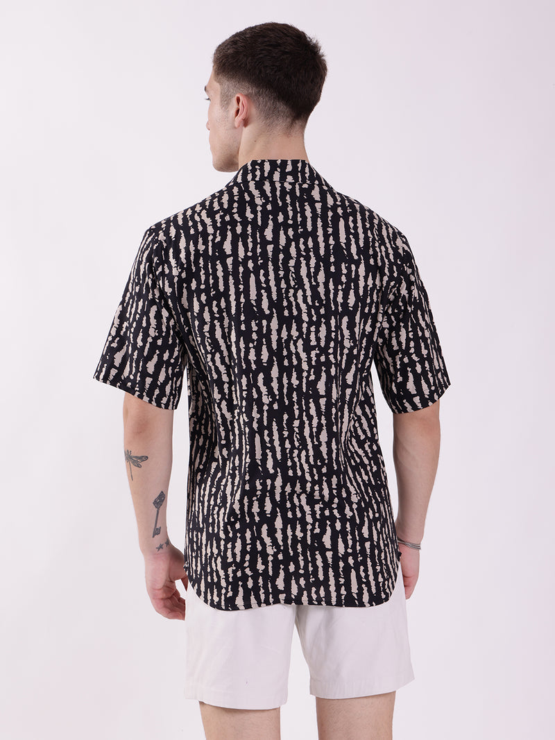 Unisex Black & Beige Exotic Pattern Aloha Shirt