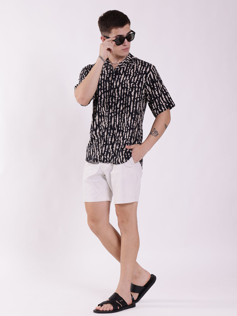 Unisex Black & Beige Exotic Pattern Aloha Shirt