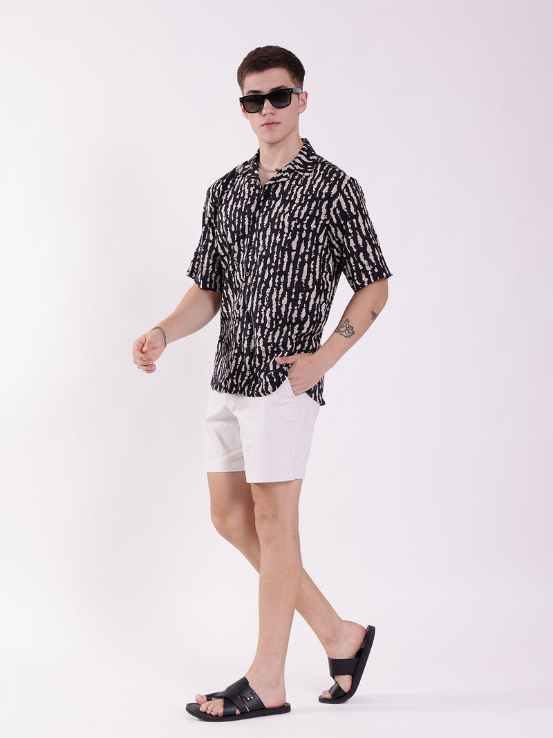 Unisex Black & Beige Exotic Pattern Aloha Shirt