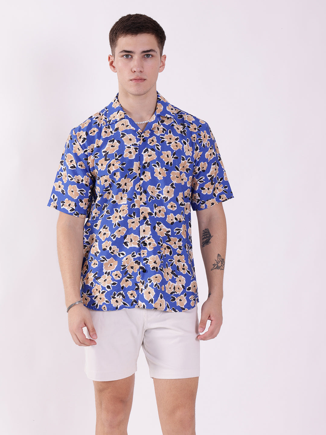 Unisex Blue Floral Pattern Aloha Shirt