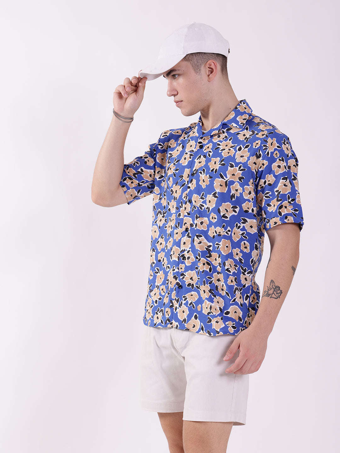 Unisex Blue Floral Pattern Aloha Shirt